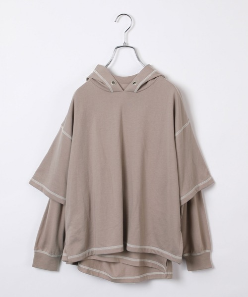 GLOBAL WORK（グローバルワーク）の「【AND YUA ANY】レイヤードパーカー＊ロンT（シャツ/ブラウス・キッズ・ブラック/ベージュ/ブルー・150cm/160cm）」の8枚目の写真