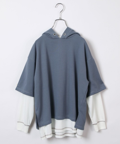 GLOBAL WORK（グローバルワーク）の「【AND YUA ANY】レイヤードパーカー＊ロンT（シャツ/ブラウス・キッズ・ブラック/ベージュ/ブルー・150cm/160cm）」の19枚目の写真