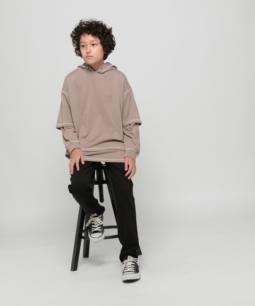 GLOBAL WORK（グローバルワーク）の「【AND YUA ANY】レイヤードパーカー＊ロンT（シャツ/ブラウス・キッズ・ブラック/ベージュ/ブルー・150cm/160cm）」の16枚目の写真