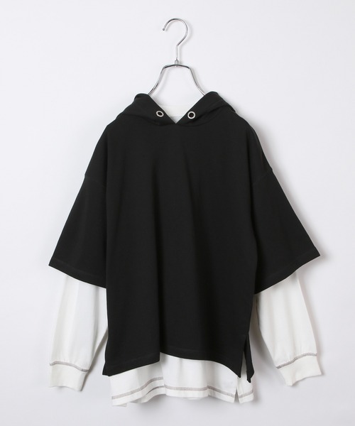 GLOBAL WORK（グローバルワーク）の「【AND YUA ANY】レイヤードパーカー＊ロンT（シャツ/ブラウス・キッズ・ブラック/ベージュ/ブルー・150cm/160cm）」の4枚目の写真