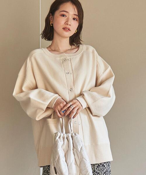 coen（コーエン）の「スウェットライクニットカーディガン（カーディガン/ボレロ・レディース・ブラック/ライトグレー/ライム/ナチュラル・L/M）」の4枚目の写真