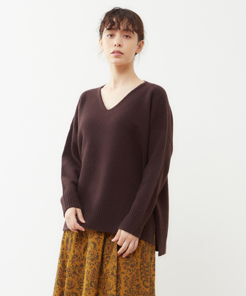 Lourmarin（ルールマラン）の「【ふんわり暖かいカシミヤ混ホールガーメントVネックプルオーバー】（ニット/セーター・レディース・ベージュ/ブラウン/ピンク・FREE）」の8枚目の写真