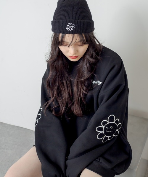 RASVOA（ラスボア）の「デイジー？ニット帽（ニットキャップ/ビーニー・レディース・ブラック/オフホワイト・FREE）」の4枚目の写真