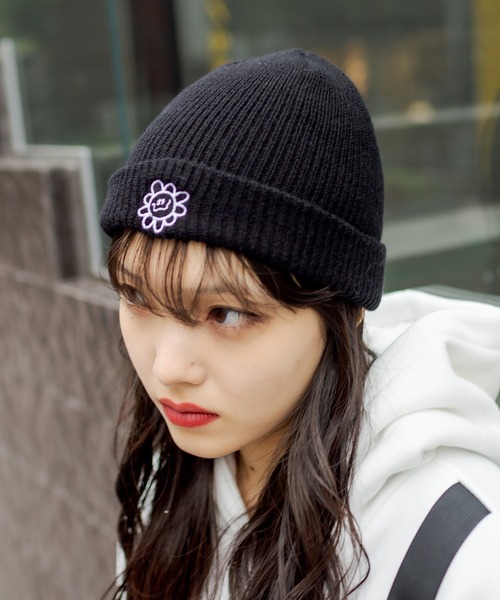 RASVOA（ラスボア）の「デイジー？ニット帽（ニットキャップ/ビーニー・レディース・ブラック/オフホワイト・FREE）」の8枚目の写真