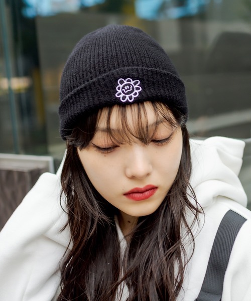 RASVOA（ラスボア）の「デイジー？ニット帽（ニットキャップ/ビーニー・レディース・ブラック/オフホワイト・FREE）」の7枚目の写真