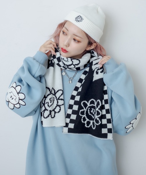 RASVOA（ラスボア）の「デイジー？ニット帽（ニットキャップ/ビーニー・レディース・ブラック/オフホワイト・FREE）」の15枚目の写真