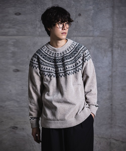 NIDO（ニド）の「求心柄モールプルオーバー（ニット/セーター・メンズ・ブラック/ベージュ/グレイッシュベージュ・M/L）」の3枚目の写真