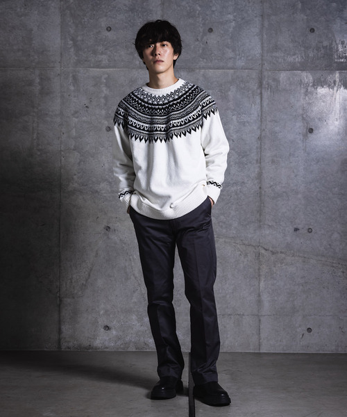 NIDO（ニド）の「求心柄モールプルオーバー（ニット/セーター・メンズ・ブラック/ベージュ/グレイッシュベージュ・M/L）」の4枚目の写真