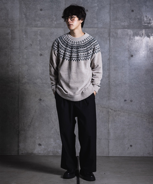 NIDO（ニド）の「求心柄モールプルオーバー（ニット/セーター・メンズ・ブラック/ベージュ/グレイッシュベージュ・M/L）」の6枚目の写真