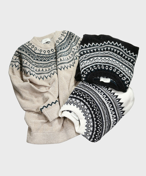 NIDO（ニド）の「求心柄モールプルオーバー（ニット/セーター・メンズ・ブラック/ベージュ/グレイッシュベージュ・M/L）」の17枚目の写真