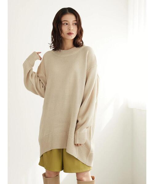 Green　Parks（グリーンパークス）の「度詰めニットチュニック＊（ニット/セーター・レディース・ブルー/ライトベージュ/ピンク/ブラウン・FREE）」の6枚目の写真