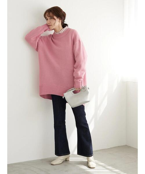 Green　Parks（グリーンパークス）の「度詰めニットチュニック＊（ニット/セーター・レディース・ブルー/ライトベージュ/ピンク/ブラウン・FREE）」の9枚目の写真