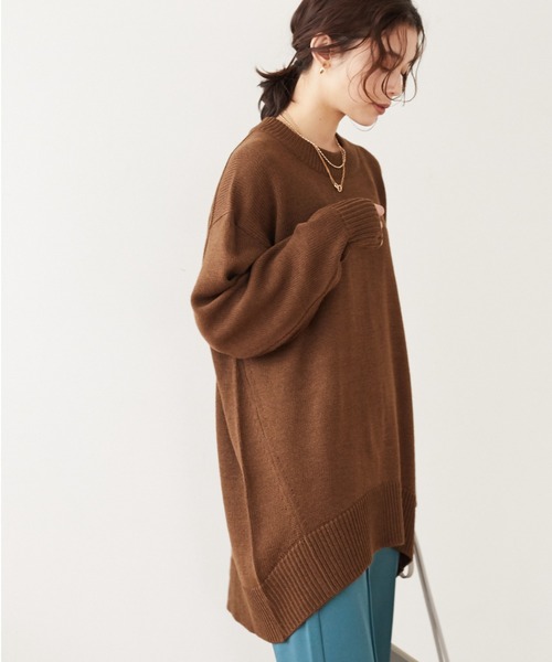 Green　Parks（グリーンパークス）の「度詰めニットチュニック＊（ニット/セーター・レディース・ブルー/ライトベージュ/ピンク/ブラウン・FREE）」の2枚目の写真