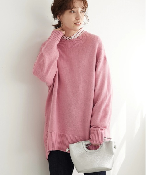 Green　Parks（グリーンパークス）の「度詰めニットチュニック＊（ニット/セーター・レディース・ブルー/ライトベージュ/ピンク/ブラウン・FREE）」の4枚目の写真