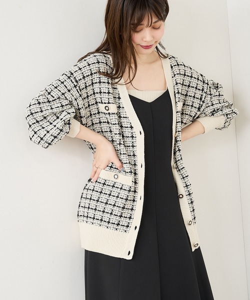 セール】【WEB限定カラー有り】ツイードニットVカーディガン