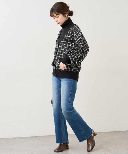 natural couture（ナチュラルクチュール）の「【WEB限定カラー有り】ツイードニットVカーディガン（カーディガン/ボレロ・レディース・アイボリー/ブラック/ブラウン・FREE）」の8枚目の写真