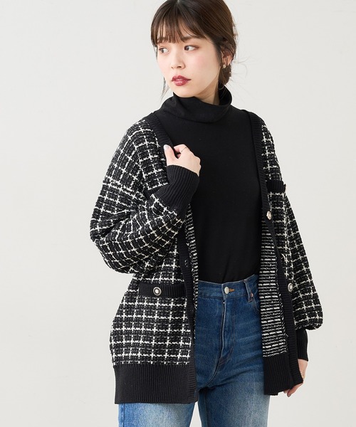 natural couture（ナチュラルクチュール）の「【WEB限定カラー有り】ツイードニットVカーディガン（カーディガン/ボレロ・レディース・アイボリー/ブラック/ブラウン・FREE）」の9枚目の写真
