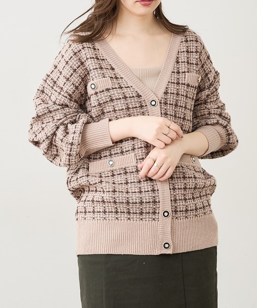 セール】【WEB限定カラー有り】ツイードニットVカーディガン