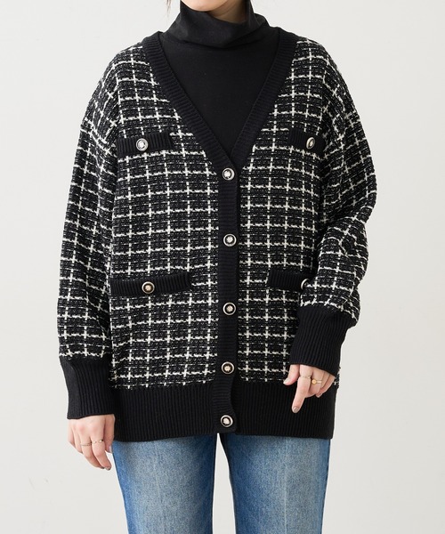 セール】【WEB限定カラー有り】ツイードニットVカーディガン