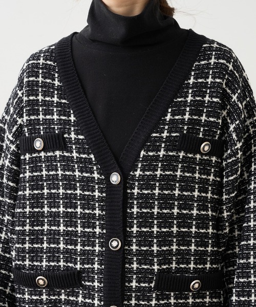 セール】【WEB限定カラー有り】ツイードニットVカーディガン