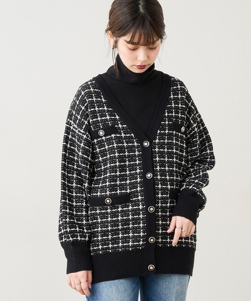 セール】【WEB限定カラー有り】ツイードニットVカーディガン