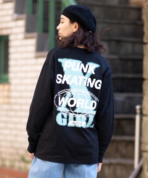 X-girl（エックスガール）の「DOUBLE PRINT L/S TEE（Tシャツ/カットソー・レディース・ホワイト/ライトグリーン/ブラック・M/S/L/XL）」の3枚目の写真