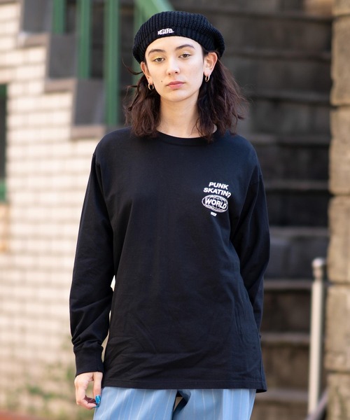 X-girl（エックスガール）の「DOUBLE PRINT L/S TEE（Tシャツ/カットソー・レディース・ホワイト/ライトグリーン/ブラック・M/S/L/XL）」の14枚目の写真