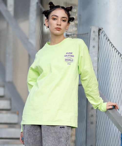 X-girl（エックスガール）の「DOUBLE PRINT L/S TEE（Tシャツ/カットソー・レディース・ホワイト/ライトグリーン/ブラック・M/S/L/XL）」の13枚目の写真