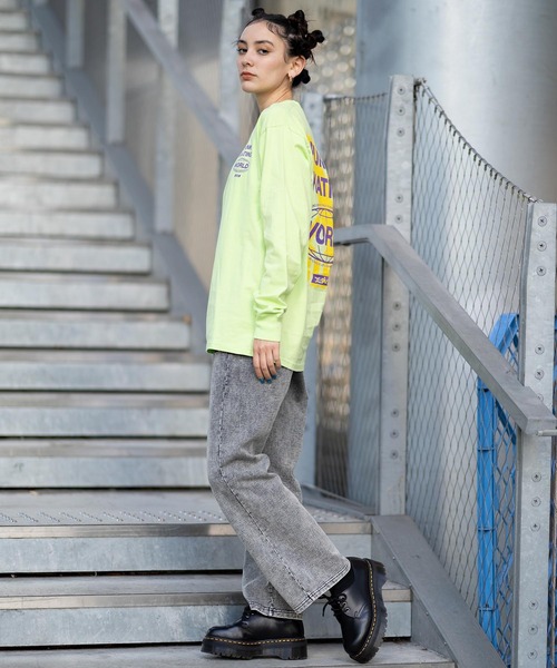 X-girl（エックスガール）の「DOUBLE PRINT L/S TEE（Tシャツ/カットソー・レディース・ホワイト/ライトグリーン/ブラック・M/S/L/XL）」の18枚目の写真