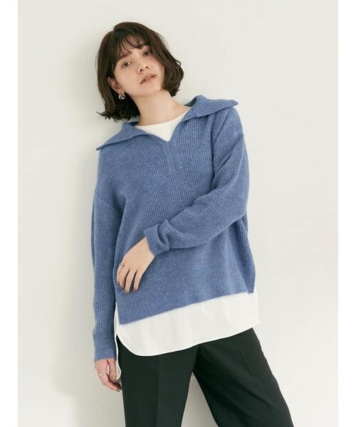 YECCA VECCA（イェッカヴェッカ）の「・襟付き畦編みニット（ニット/セーター・レディース・ブラック/サックスブルー/オフホワイト・FREE）」の7枚目の写真