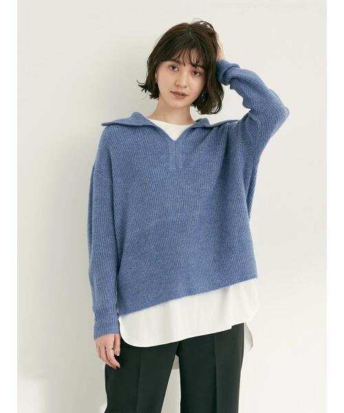 YECCA VECCA（イェッカヴェッカ）の「・襟付き畦編みニット（ニット/セーター・レディース・ブラック/サックスブルー/オフホワイト・FREE）」の8枚目の写真