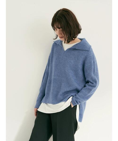 YECCA VECCA（イェッカヴェッカ）の「・襟付き畦編みニット（ニット/セーター・レディース・ブラック/サックスブルー/オフホワイト・FREE）」の9枚目の写真