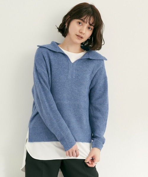 YECCA VECCA（イェッカヴェッカ）の「・襟付き畦編みニット（ニット/セーター・レディース・ブラック/サックスブルー/オフホワイト・FREE）」の3枚目の写真