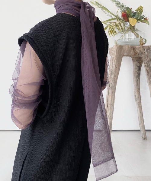 musubore(ムスボレ)の「ボウタイチュールブラウス(シャツ/ブラウス・レディース・ブラック/パープル/グレー/ライトパープル・FREE)」の9枚目の写真