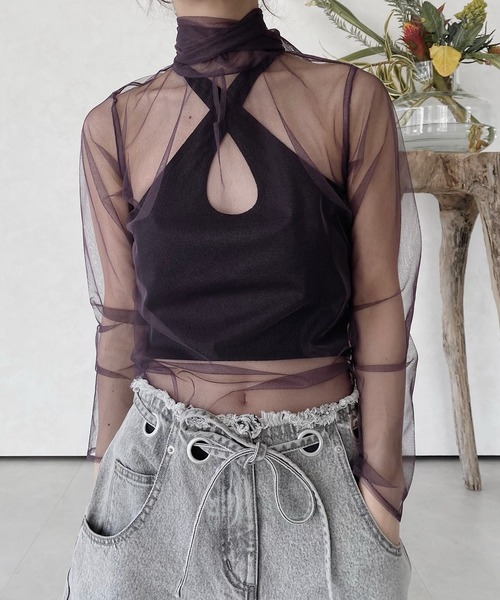 musubore(ムスボレ)の「ボウタイチュールブラウス(シャツ/ブラウス・レディース・ブラック/パープル/グレー/ライトパープル・FREE)」の18枚目の写真