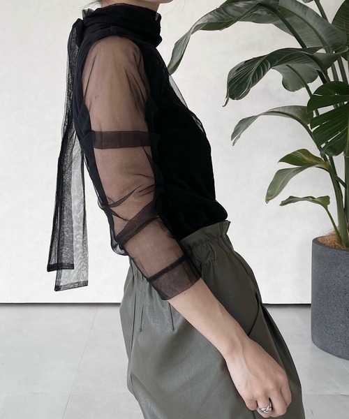 musubore(ムスボレ)の「ボウタイチュールブラウス(シャツ/ブラウス・レディース・ブラック/パープル/グレー/ライトパープル・FREE)」の6枚目の写真