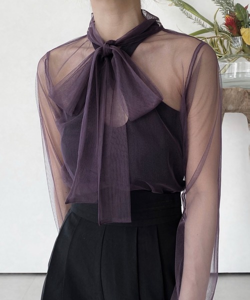 musubore(ムスボレ)の「ボウタイチュールブラウス(シャツ/ブラウス・レディース・ブラック/パープル/グレー/ライトパープル・FREE)」の16枚目の写真