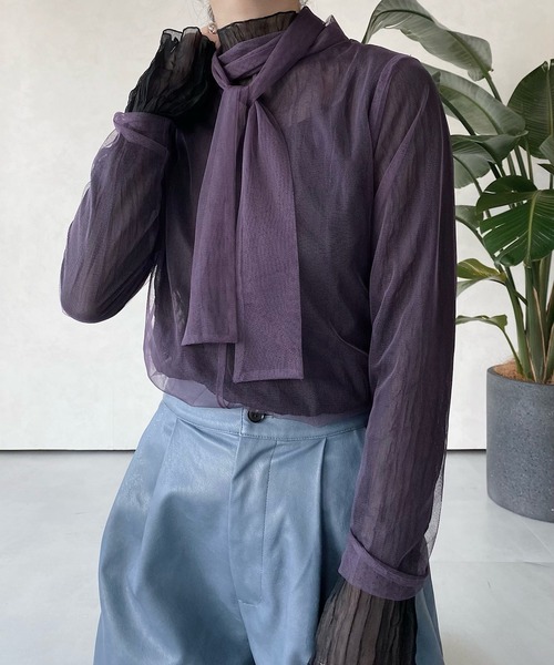 musubore(ムスボレ)の「ボウタイチュールブラウス(シャツ/ブラウス・レディース・ブラック/パープル/グレー/ライトパープル・FREE)」の8枚目の写真