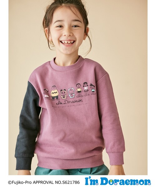 THE SHOP TK （ザ ショップ ティーケー ）の「◆【140cmまで】I’m Doraemon 袖切替プルオーバー（スウェット・キッズ・ピンク系/ベージュ・12/10/14/13/11）」の2枚目の写真