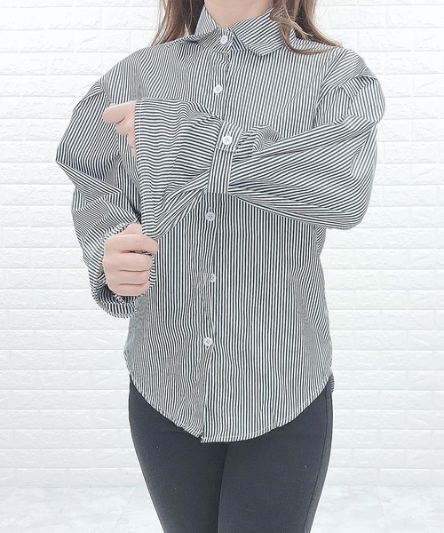 Lace Ladies(レースレディース)の「ストライプ ボリューム袖 シャツ(シャツ/ブラウス・レディース・ブラック/ブルー・S/M/L/XL)」の13枚目の写真