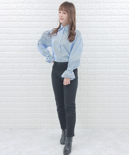 Lace Ladies(レースレディース)の「ストライプ ボリューム袖 シャツ(シャツ/ブラウス・レディース・ブラック/ブルー・S/M/L/XL)」の17枚目の写真