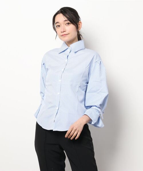 Lace Ladies(レースレディース)の「ストライプ ボリューム袖 シャツ(シャツ/ブラウス・レディース・ブラック/ブルー・S/M/L/XL)」の9枚目の写真
