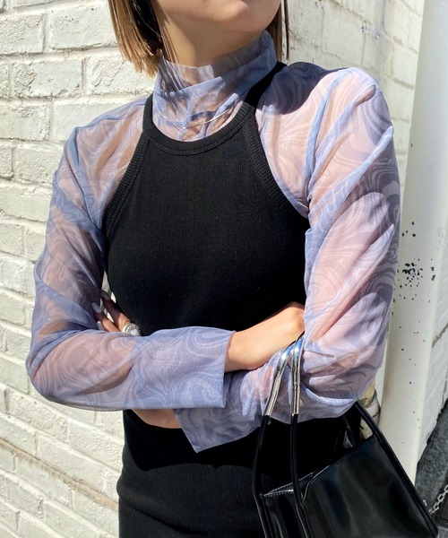 WHO'S WHO gallery（フーズフーギャラリー）の「アソート柄パワーネットトップス（その他トップス・レディース・パープル/オフホワイト/グレー/サックスブルー・FREE）」の4枚目の写真