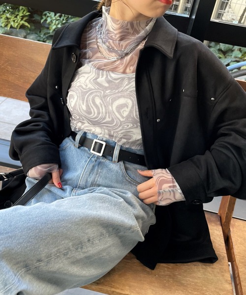 WHO'S WHO gallery（フーズフーギャラリー）の「アソート柄パワーネットトップス（その他トップス・レディース・パープル/オフホワイト/グレー/サックスブルー・FREE）」の5枚目の写真