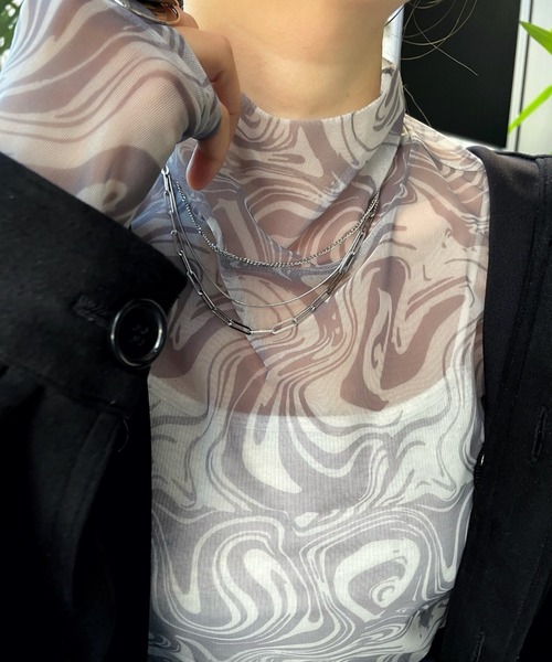 WHO'S WHO gallery（フーズフーギャラリー）の「アソート柄パワーネットトップス（その他トップス・レディース・パープル/オフホワイト/グレー/サックスブルー・FREE）」の7枚目の写真