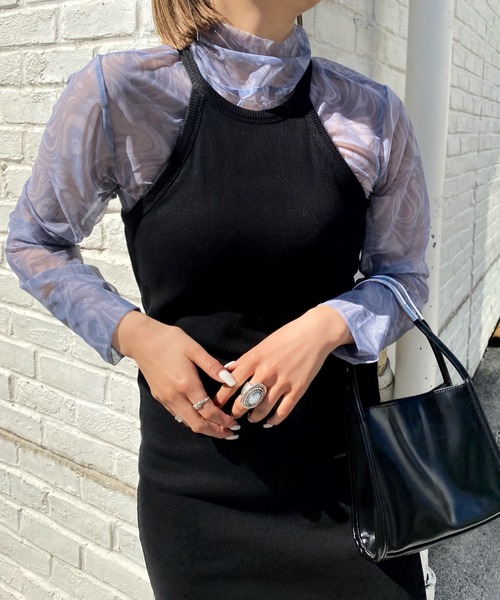 WHO'S WHO gallery（フーズフーギャラリー）の「アソート柄パワーネットトップス（その他トップス・レディース・パープル/オフホワイト/グレー/サックスブルー・FREE）」の8枚目の写真