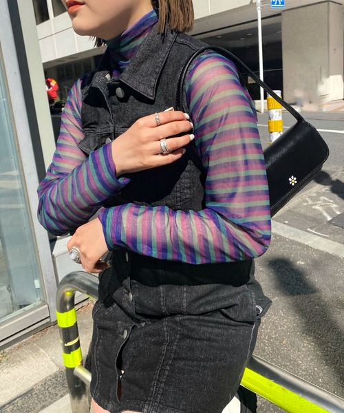 WHO'S WHO gallery（フーズフーギャラリー）の「アソート柄パワーネットトップス（その他トップス・レディース・パープル/オフホワイト/グレー/サックスブルー・FREE）」の12枚目の写真