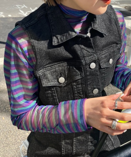 WHO'S WHO gallery（フーズフーギャラリー）の「アソート柄パワーネットトップス（その他トップス・レディース・パープル/オフホワイト/グレー/サックスブルー・FREE）」の13枚目の写真