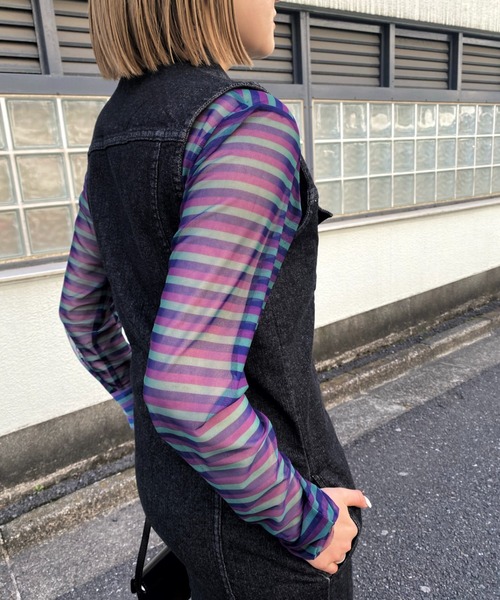 WHO'S WHO gallery（フーズフーギャラリー）の「アソート柄パワーネットトップス（その他トップス・レディース・パープル/オフホワイト/グレー/サックスブルー・FREE）」の14枚目の写真