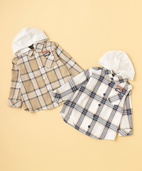 kladskap（クレードスコープ）の「チェック長袖シャツパーカ（パーカー・キッズ・ネイビー/ベージュ・100cm/110cm/120cm/90cm/130cm）」の7枚目の写真
